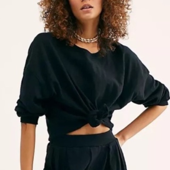 Free People Culver City Black Tie Front Cotton Top Medium - Picture 1 of 5